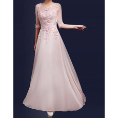 Women's Modern A-Line Floor Length Chiffon Evening Dress with Sleeves