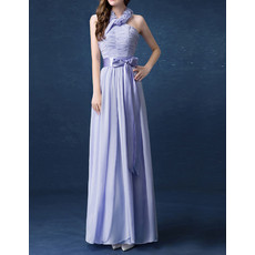 Beautiful Modern Floral Neckline Floor Length Chiffon Lavender Evening Dress