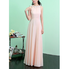 Women's Custom Halter Sleeveless Floor Length Chiffon Evening Dress