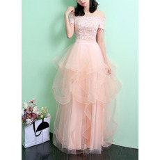 Women's Beautiful Off-the-shoulder Short Sleeves Organza Skirt Evening Dress