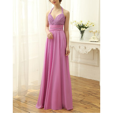 Women's Sexy Halter Sweetheart Long Chiffon Beading Bodice Prom Evening Dress