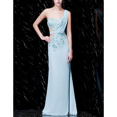 Inexpensive Sexy One Shoulder Floor Length Chiffon Prom Evening Dress