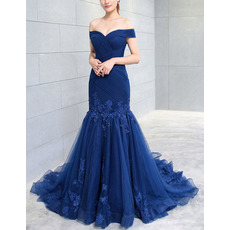 Inexpensive Trumpet Off-the-shoulder Sweep Train Organza Formal Evening Dress