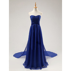 Inexpensive Sweetheart Sweep Train Blue Chiffon Formal Evening Dress