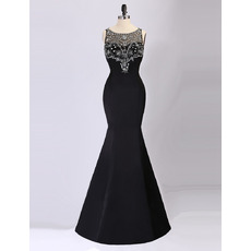 Sexy Mermaid Sleeveless Floor Length Satin Black Formal Evening Dress