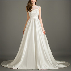 Elegant Sleeveless Sweep Train Satin Applique Bodice Wedding Dress