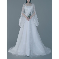 Top Luxury Strapless Sweep Train Wedding Dress with Lace Sleeves