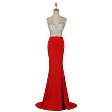 Women's Elegant Sheath V-Neck Long Chiffon Sheer Bodice Formal Evening Dress