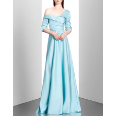 Inexpensive Lapel Asymmetric Satin Formal Evening Dress with Half Sleeves