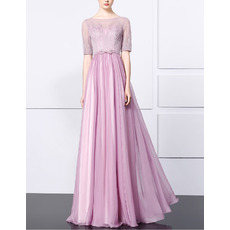 Elegant Floor Length Chiffon Beading Formal Evening Dress with Half Sleeves