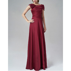 Elegant Asymmetric Red Long Chiffon Formal Evening Dress with Cap Sleeves