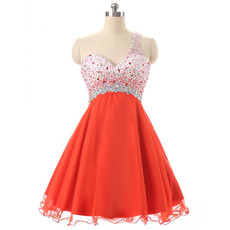 Affordable Empire One Shoulder Chiffon Rhinestone Homecoming Dress