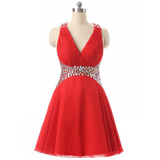 Sexy Empire waist V-Neck Short Chiffon Rhinestone Homecoming Dress