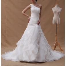 Timeless One Shoulder Court Train Chiffon Pleated Wedding Dress