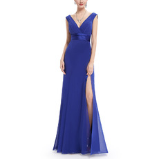 Latest Style V-Neck Long Chiffon Slit Formal Evening Dress