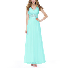 Simple V-Neck Sleeveless Long Chiffon Formal Evening Wear Dress