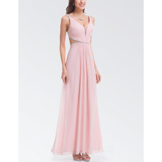 Sexy Long Chiffon Backless Formal Evening Dress with Straps