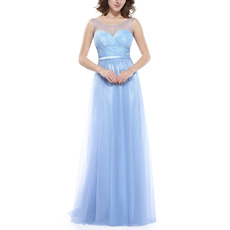 Cheap Simple Sleeveless Long Chiffon Tulle Formal Evening Dress