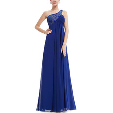 Simple Empire One Shoulder Floor Length Chiffon Evening Dress