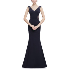 Affordable Sheath V-Neck Sleeveless Floor Length Satin Evening Dress