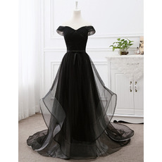 Classy Off-the-shoulder Sweep Train Long Black Formal Evening Wear