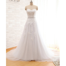 Modern A-Line Sweetheart Court Train Organza Wedding Dress