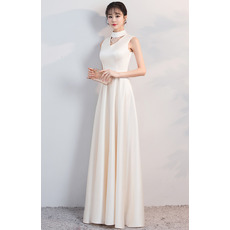 Custom Mock Neck Sleeveless Floor Length Satin Formal Evening Dress