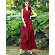 Custom V-Neck Sleeveless Ankle Length Chiffon Formal Evening Dress