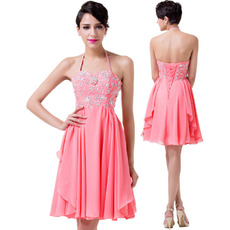 Girls Classy Halter Mini/ Short Chiffon Homecoming/ Cocktail Dress