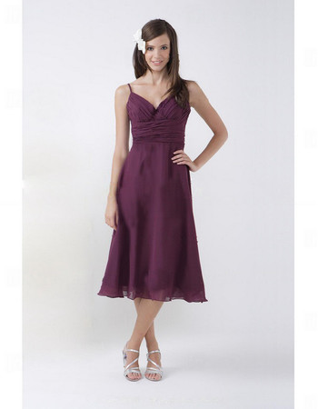 Summer A-Line Sweetheart Tea Length Purple Chiffon Bridesmaid Dress ...