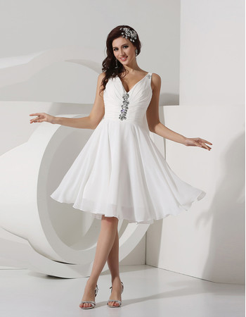 Charming A-Line V-Neck Knee Length Ruched Chiffon Beach Wedding Dress ...