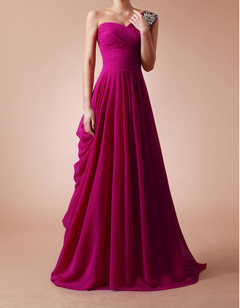 Beautiful Classy A-Line One Shoulder Sweep Train Chiffon Evening Dress