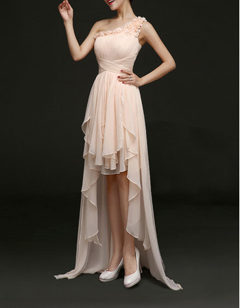 Women's Beautiful One Shoulder High-Low Asymmetric Chiffon Formal Evening Dress