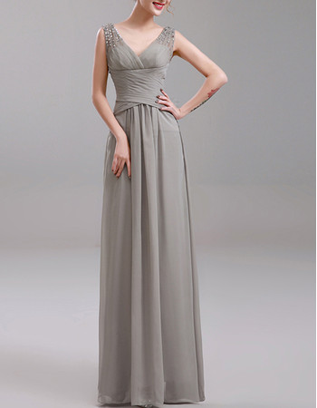 Women's Elegant Column V-Neck Sleeveless Floor Length Chiffon Evening Dress