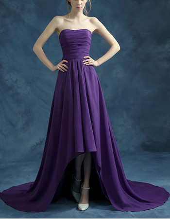 Women's Classic Strapless High-Low Asymmetric Purple Chiffon Evening Dress