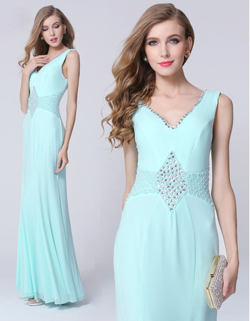 Beautiful Elegant Sheath V-Neck Floor Length Chiffon Evening Dress for Sale