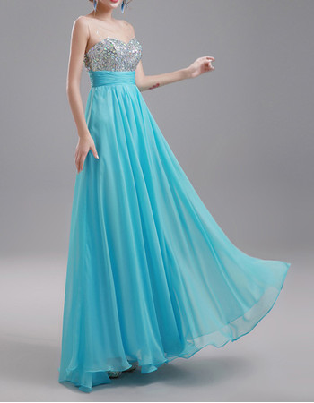 Classy Sheer Straps Floor Length Chiffon Beading Formal Evening Dress