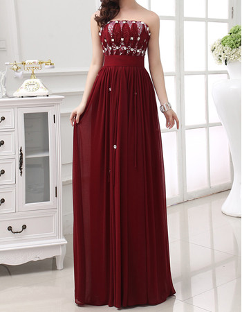 Women's Beautiful Strapless Sleeveless Floor Length Chiffon Evening Dress