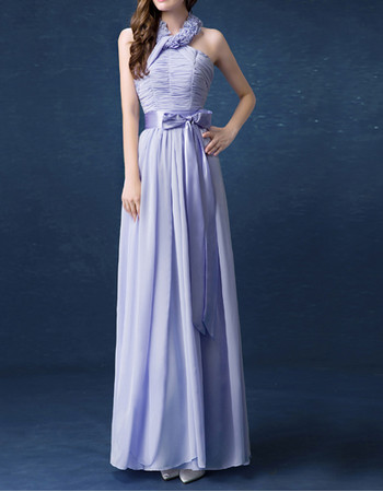 Beautiful Modern Floral Neckline Floor Length Chiffon Lavender Evening Dress