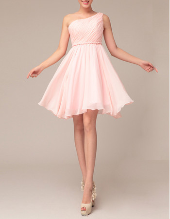 Girls Cute Empire Waist One Shoulder Short Chiffon Homecoming Dress