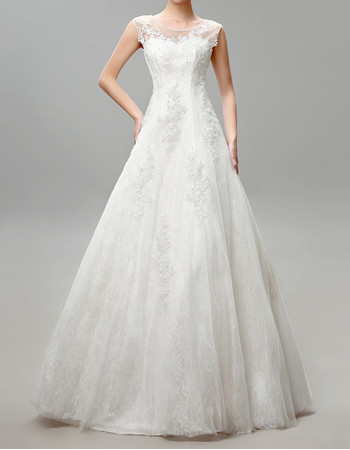 Modern Modest A-Line Bateau Floor Length Tulle Applique Wedding Dress