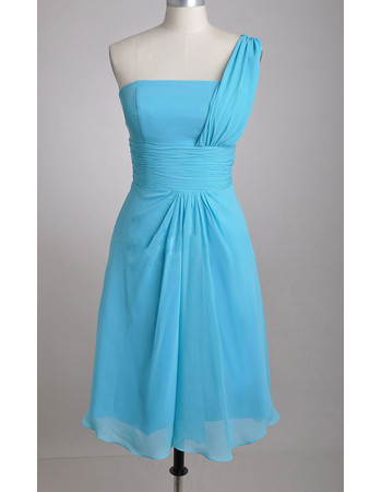 Simple Modest One Shoulder Knee Length Chiffon Beach Bridesmaid Dress