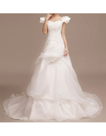 Affordable Luxury Off-the-shoulder Sweep Train Satin Tulle Wedding Dress