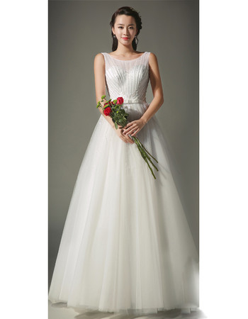 Beautiful A-Line Full Length Satin Tulle Beaded Bridal Wedding Dress