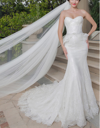 Sexy Chic Sheath Sweetheart Sleeveless Sweep Train Lace Wedding Dress