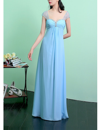 Retro Empire Sweetheart Cap Sleeves Chiffon Formal Evening Dress