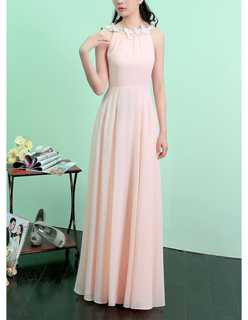 Women's Custom Halter Sleeveless Floor Length Chiffon Evening Dress