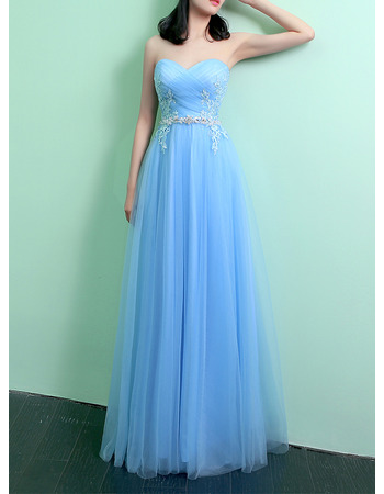 Women's Simple Sweetheart Long Satin Tulle Prom Evening Dress with Applique