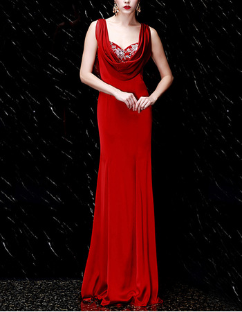 Beautiful Sheath Cowl Sweetheart Floor Length Red Chiffon Formal Evening Dress