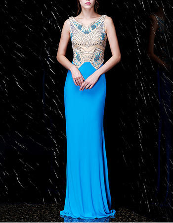 Beautiful Sheath Long Chiffon Prom Evening Dress with Rhinestone